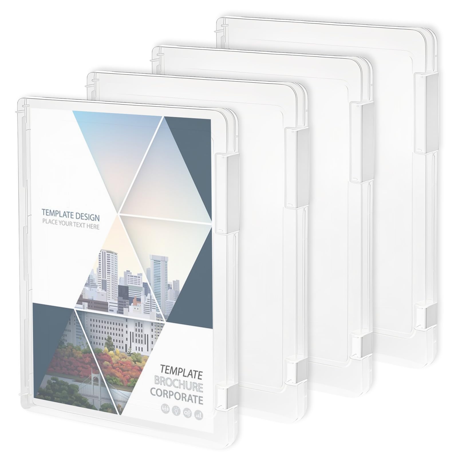 4PCS A4 Plastic File Storage Box, Photo Storage Boxes with Double Buckle Lids Waterproof Document Cases for Office School
