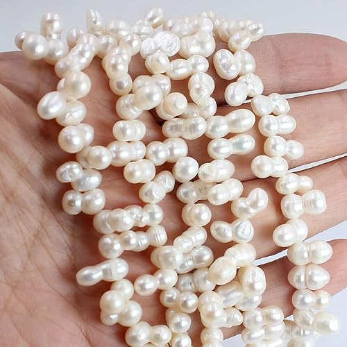 Miniatura 6 de Joyería de 0.236 x 0.472 pulgadas con forma de cacahuete perforada lateral blanca perlas de agua dulce para collar, pulsera, aretes, hebra de 15