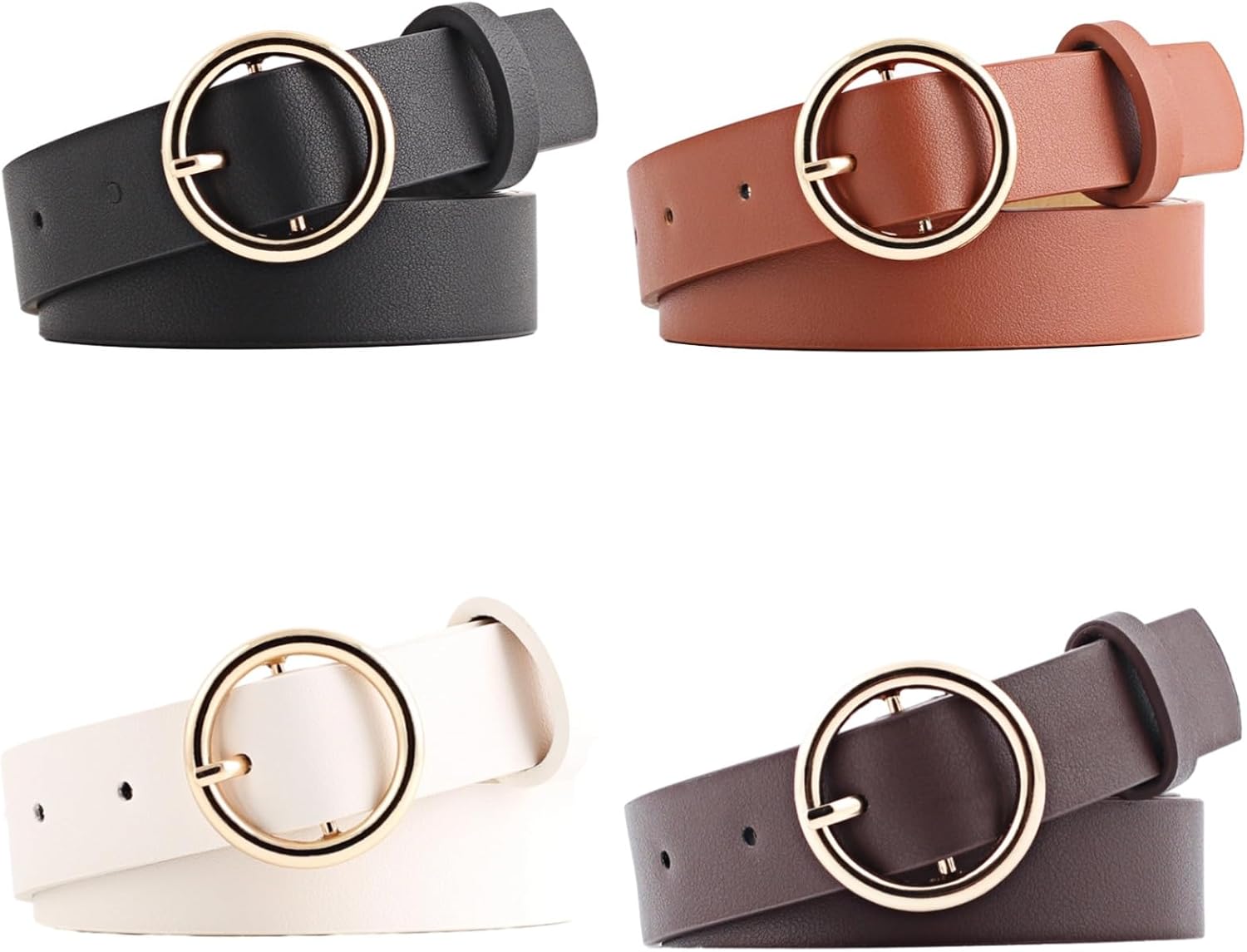 4 Fashionable Pu Leather Belts For Girls, Adjustable 3T-5T Sizes, Stylish Colors: Black, Coffee, Tan, White, Round Metal Buckle, Comfortable For Daily Activities