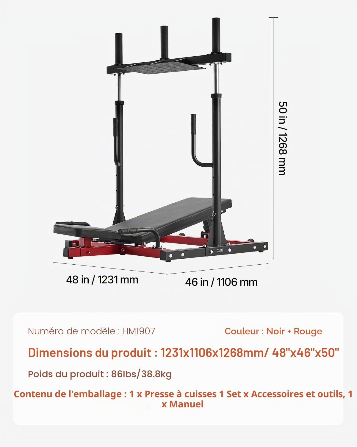 VEVOR Presse à Cuisse Verticale, Appareil Musculation Jambes et Cuisses en Acier au Carbone, Capacité de 249,5 kg, Équipement pour Bas du Corps Quadriceps, Ischio-jambiers, Fessiers et Mollets, Gym