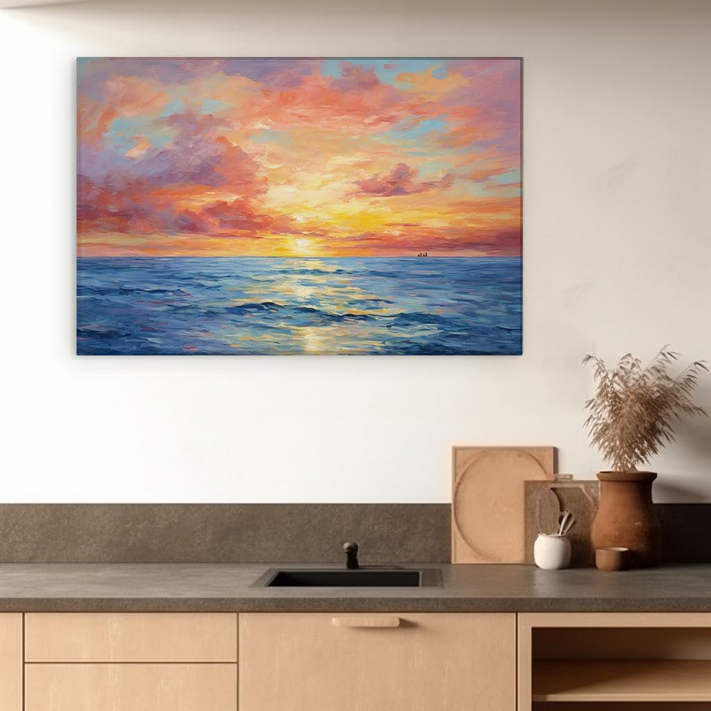 Canvas for Living room. Sailing into Serenity A Vivid Sea Sunset Masterpiece, 27 x 18 inch Canvas Wall Art - Contemporary Masterpieces - Modern Home Decor - 69x46 cm (27x18 inch)