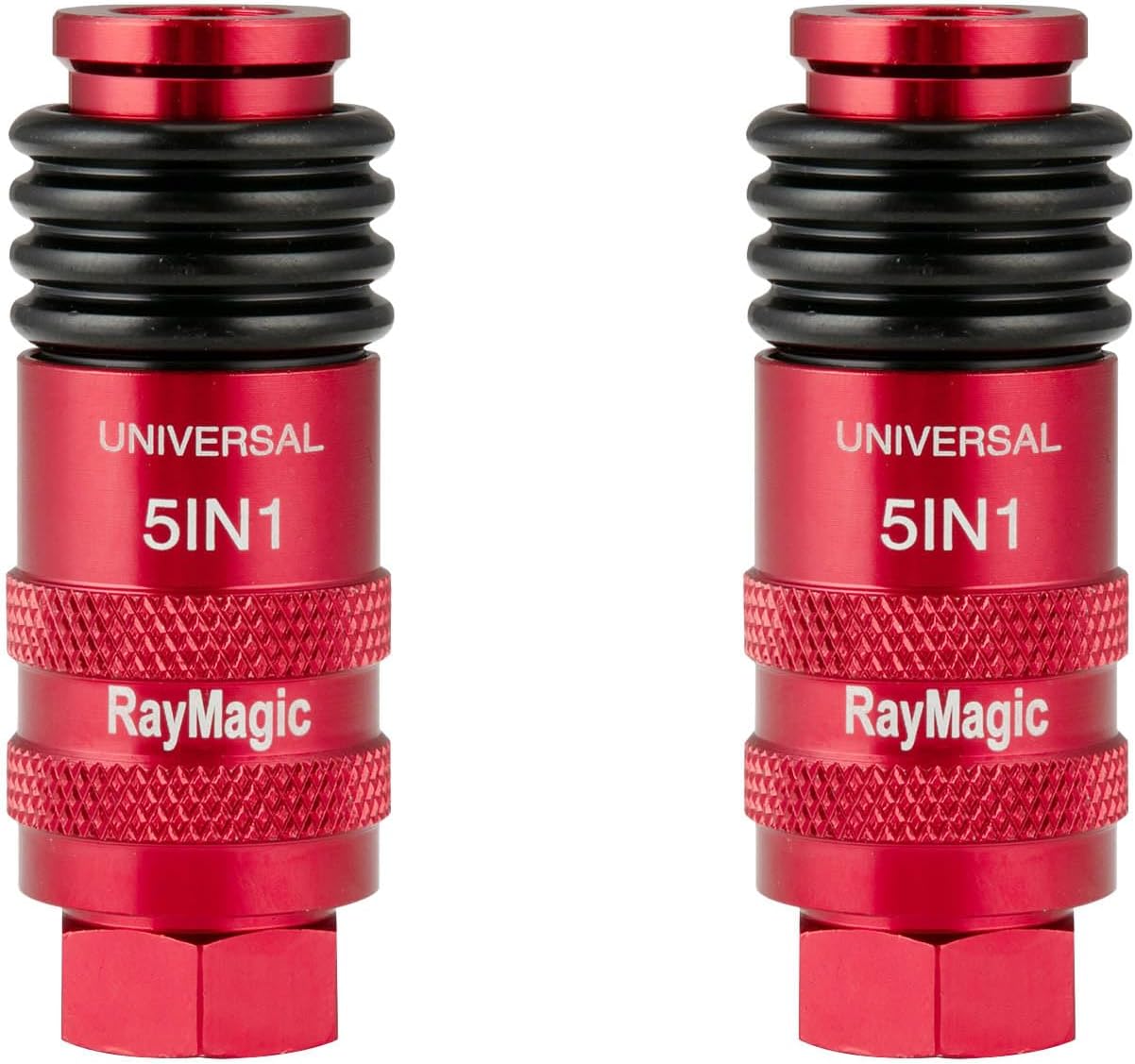 RayMagic Upgraded 5IN1 Universal Quick Industrial Connect Coupler, 1/4" Female NPT, Air Hose Fittings, 6-Balls Release Sleeve, 1/4" Body Size, Red(5-Piece)