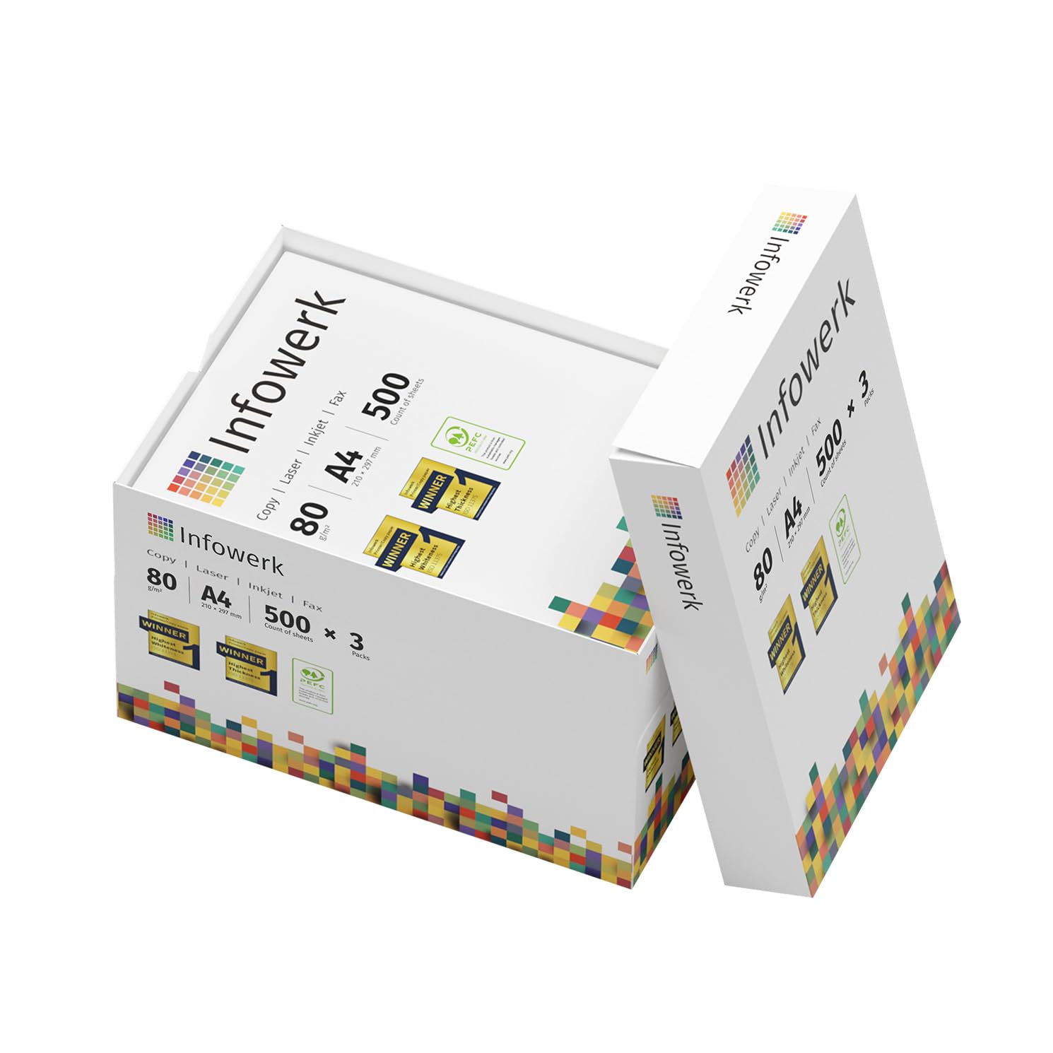 Papel multiusos para impresora, Folios A4, 80g, 150.000 Hojas, 60 Paquete de 2.500, Color blanco, PEFC