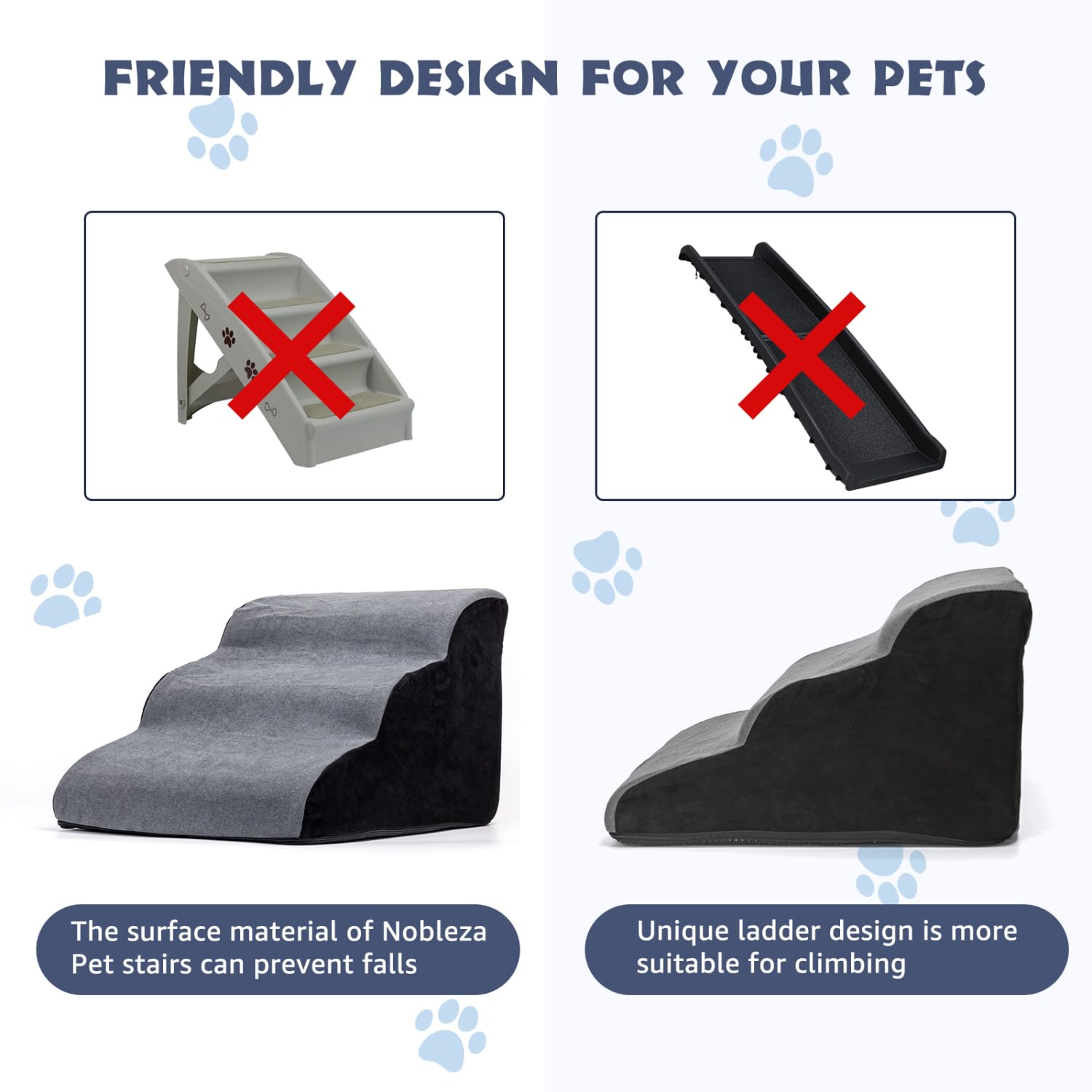 Nobleza Escalera para perros pequeños, 3 peldaños, lavable, escalera para perros y gatos de edad, escalera para gatos y perros de edad, escalera para gatos desmontable, 56 x 40 x 35 cm