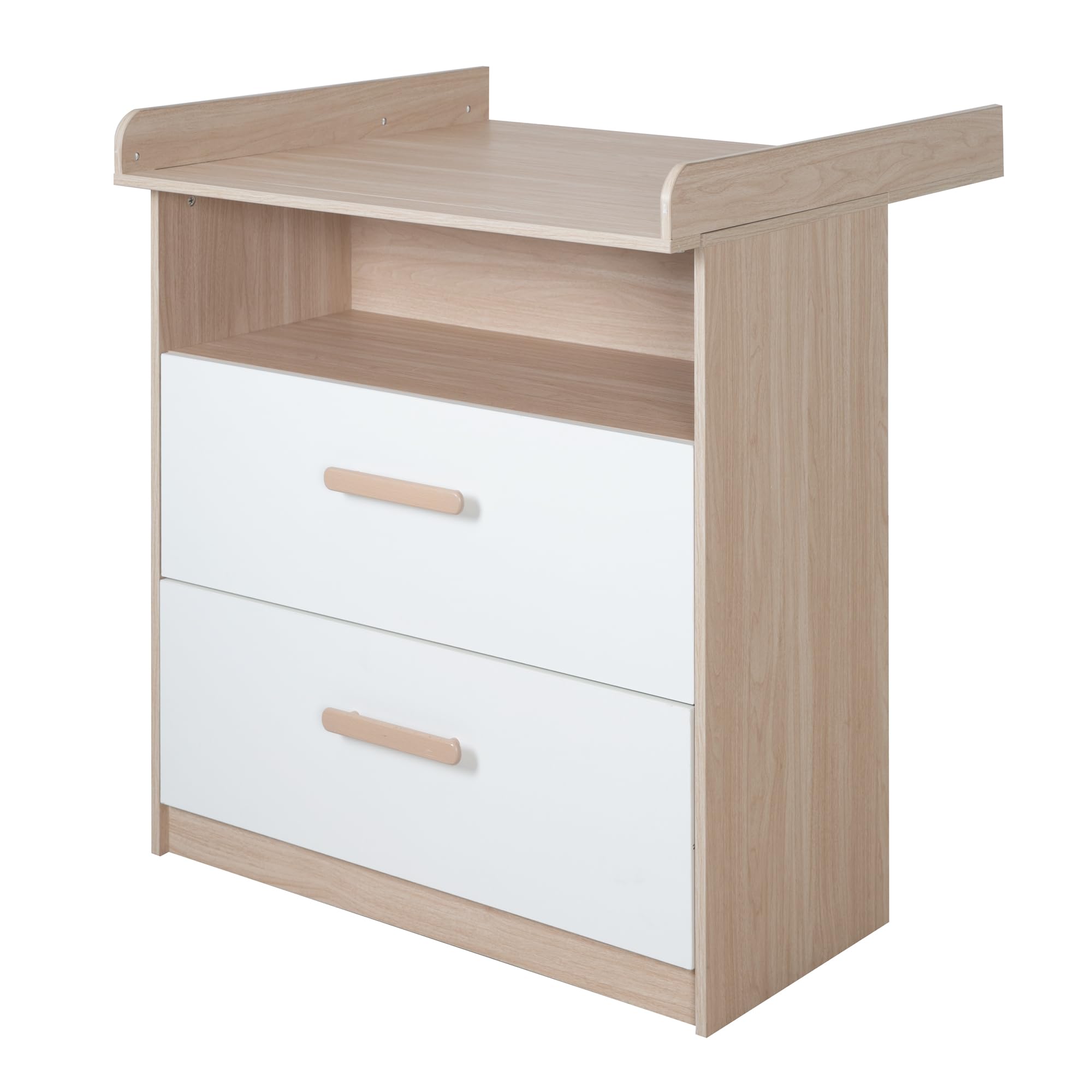 roba Babymöbel Cabane 2 pièces – Lit bébé & lit d'appoint 60 x 120 cm + commode à langer avec embout amovible – Chambre d'enfant en blanc/décor chêne