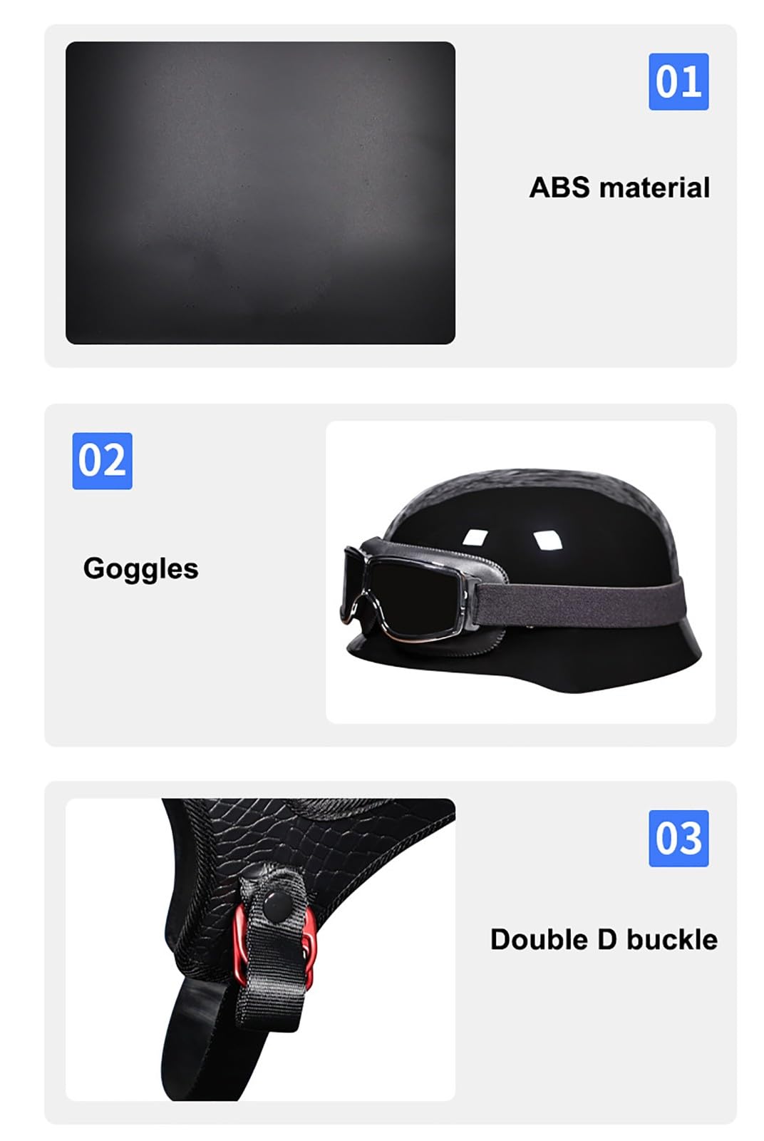 Casque jet moto avec lunettes, casque jet pour cyclomoteur homme/femme, casque demi-casque rétro homologué ECE pour scooter cruiser 7,XXL=63-64CM