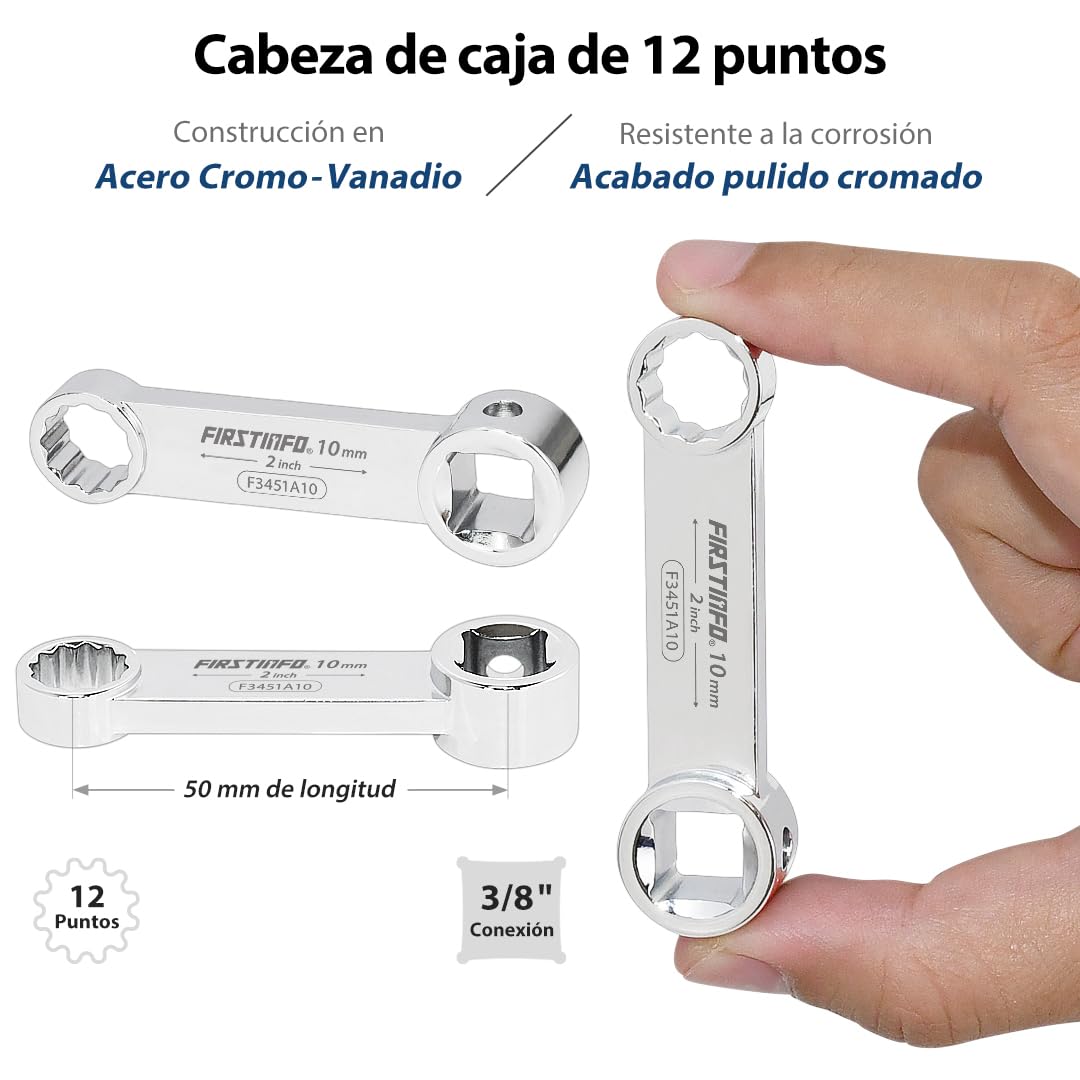 FIRSTINFO F3451A Juego de adaptadores de par métricos de 12 puntos con boca de estrella accionamiento de 3/8 pulgadas 10 piezas en acero cromo vanadio con bandeja de espuma EVA y estuche de transporte