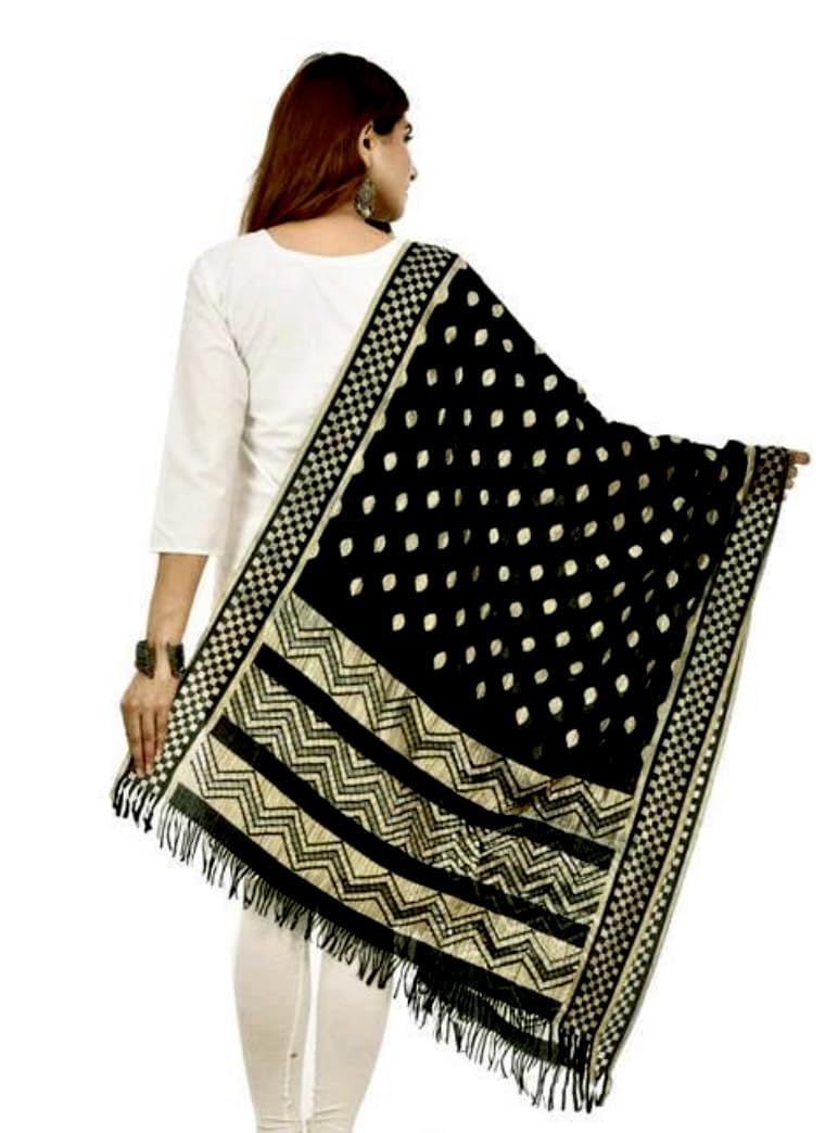 STALL DUPATTA (BLACK) MAHAKUMBH SPECIAL VIBRANT, RADIANT, LUSTROUS, SUNSHINE-LIKE, GLEAMING, AIRY, SMOOTH, BRIGHT, ELEGANT, BEAUTIFUL, LIGHTWEIGHT BLACK RASHAL STALL DUPATTA FOR MEN/WOMEN/KIDS.-picture-52