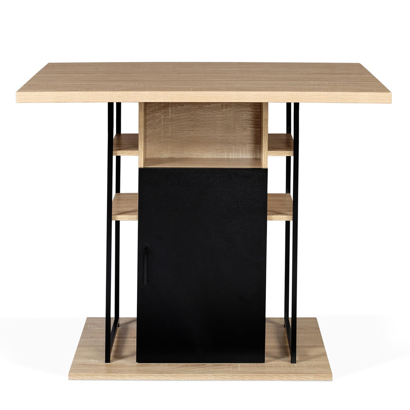IDMarket - Ilot central UGO 110 cm bois noir et imitation hêtre avec rangements design industriel