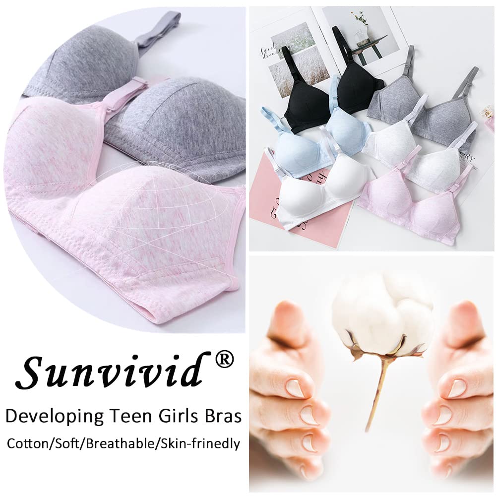 Sujetador Deportivo de Algodón para Chicas, Tirantes Ajustables, Sin Aros, Paquete de 3 Bralettes Copa A