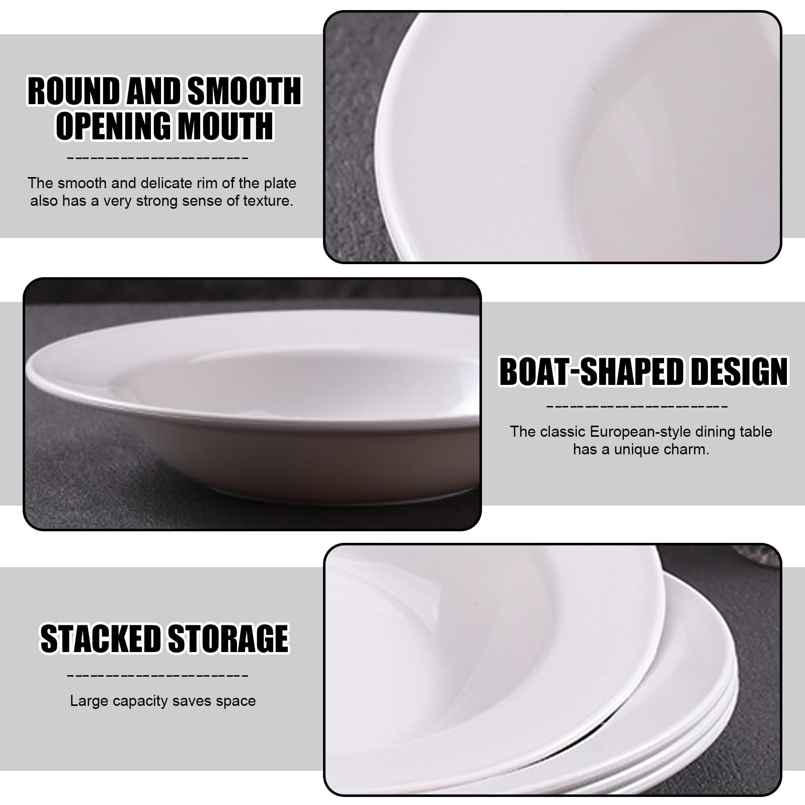 PORFOYO Set da 6 piatti per pasta, set di piatti, piatti fondi per pasta e zuppa in plastica, grandi e profondi, riutilizzabili, piatti da campeggio, bianchi rotondi, piatti fondi per camper, feste