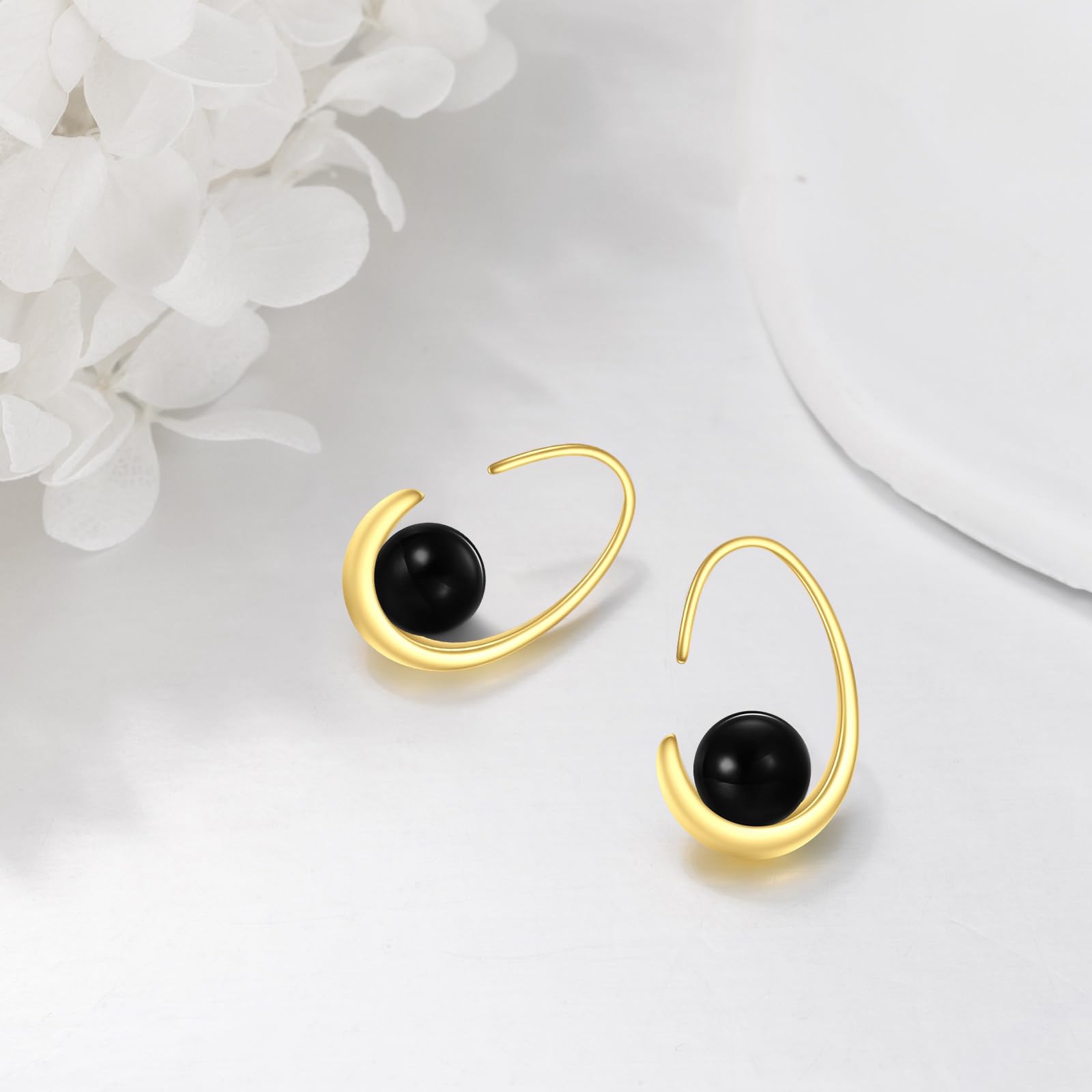 Schwarze Onyx Ohrringe 925 Sterling Silber Gold Keltischer Tropfen Hängend Ohrhänger Schmuck Geschenk für Damen Mädchen
