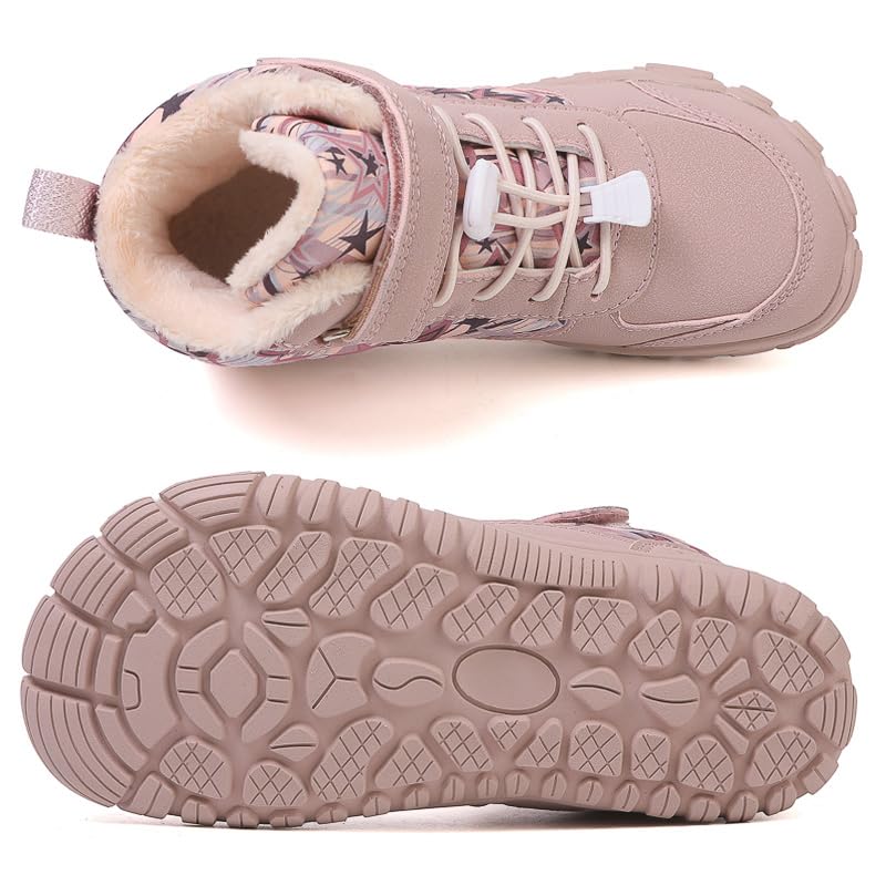 Winter Children Barefoot Snow Boots High-Top Shoes Anti Slip Plush Trail Running Shoes for Hiking Climbing Outdoor Boots (622-Pink, Toddler, Numeric 12, Digital, US Shoe System, Wide Leg Pants)3