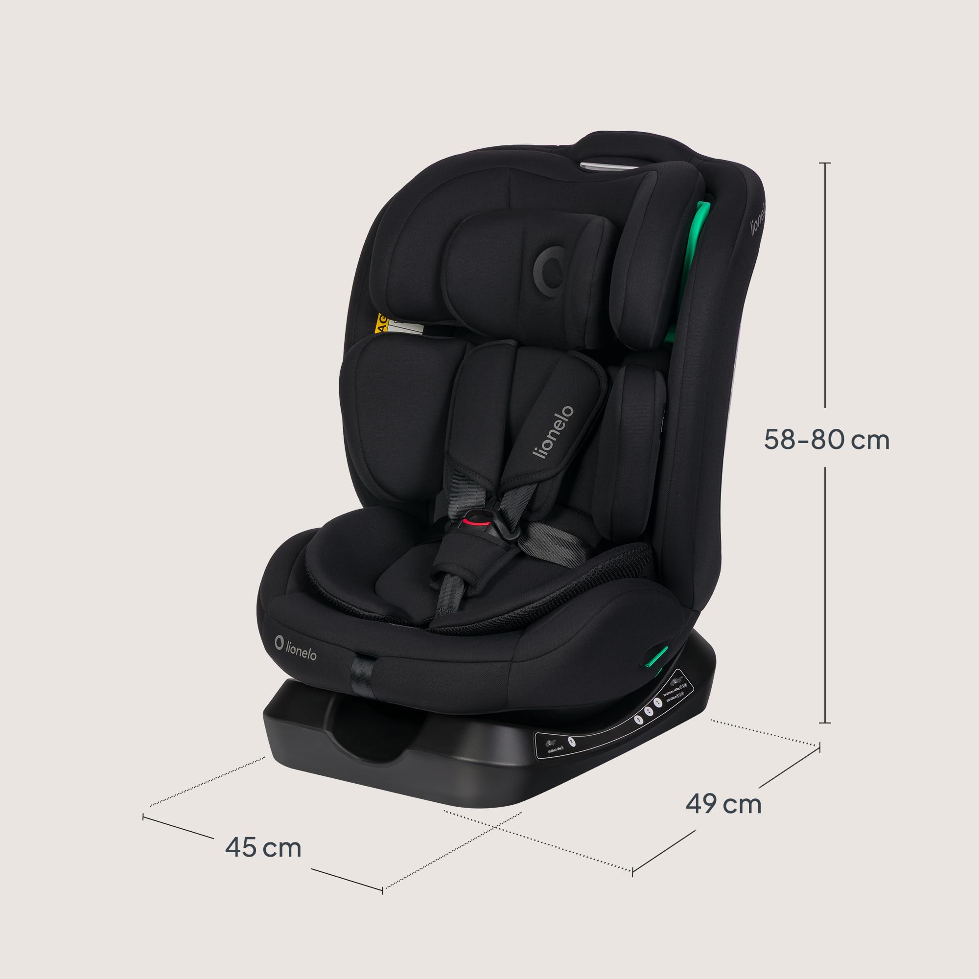 Lionelo Aart i-Size Silla De Coche, Grupo 0/1/2/3, 40-150 cm, 0-12 Años, Instalación Universal Con Cinturón, Reposacabezas Memory Foam Ajustable, a Contramarcha y a Favor de la Marcha, Funda Extraíble