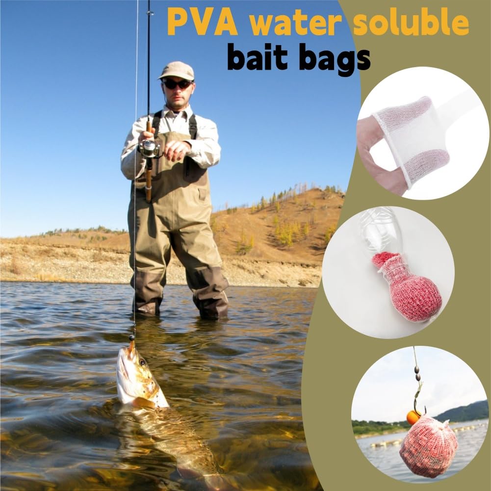 Bolsas de Envoltura de Cebo,4pcs ed de Pesca de PVA,Bolsa de PVA,Malla de PVA de Fusión Rápida,Pesca Mesh Bolsas de Cebo de Malla PVA Carga Agua Rapide Carpa Carga Soluble