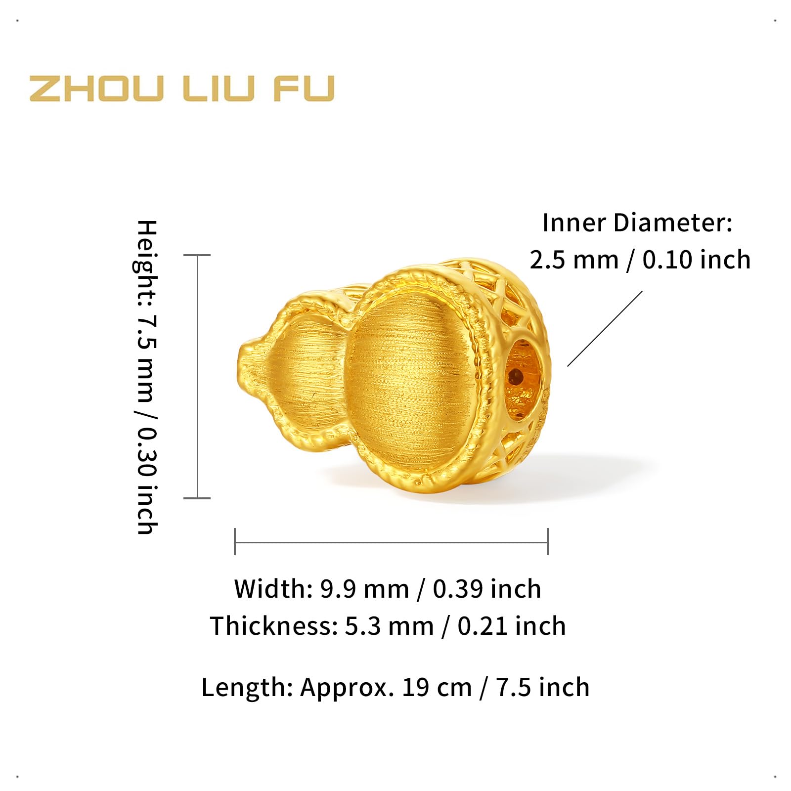 ZHOU LIU FU 24K Gold Chain Armband Gelbgold Chinesischer Flaschenkürbis Charm Silber Beads Link Armbänder Schmuck für Damen Mutter Ehefrau Geschenke Muttertag Geburtstag Jahrestag 19cm