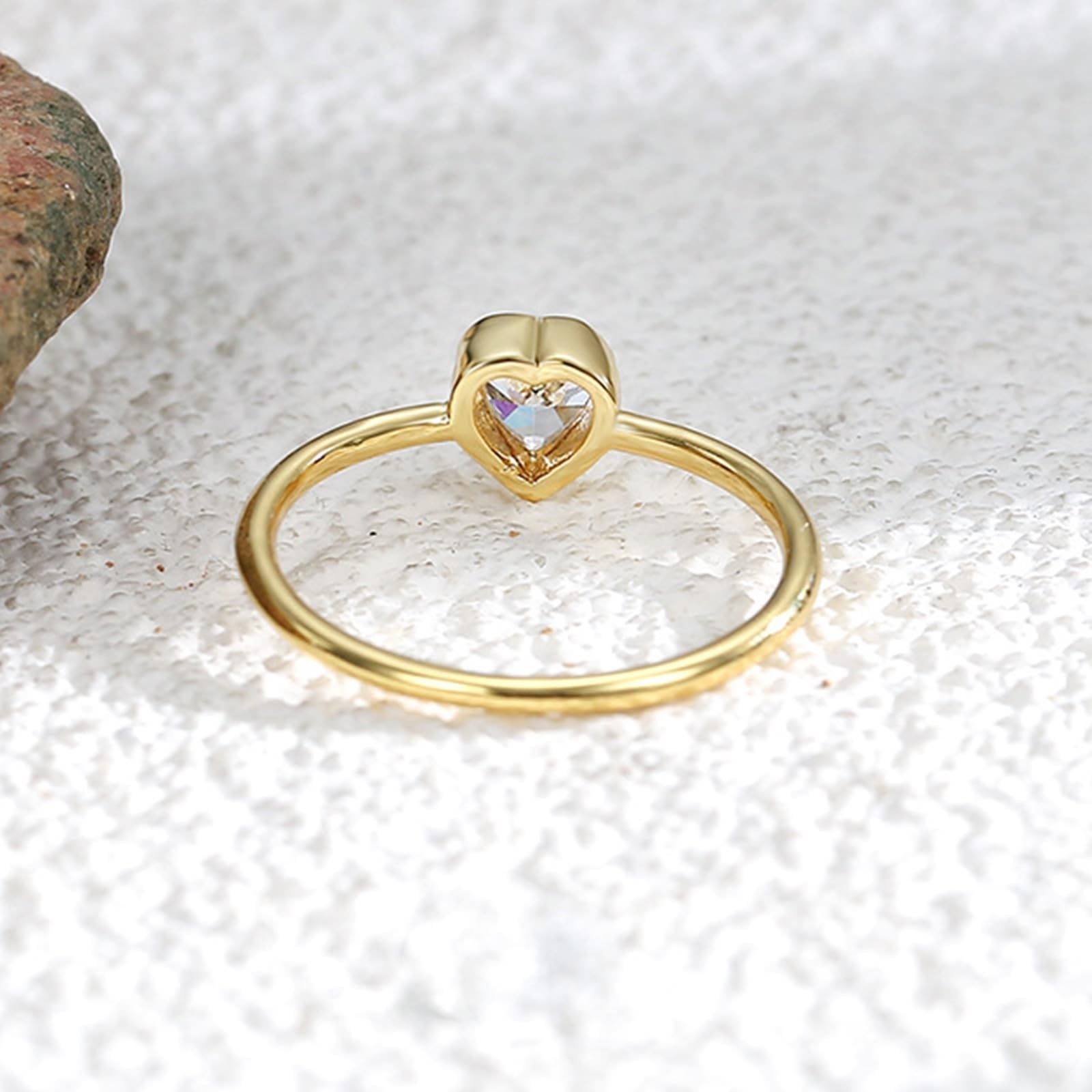 9 Karat/14 Karat/18 Karat Gelbgold Partnerringe Moissanit Weiß, Promise Ring Herz