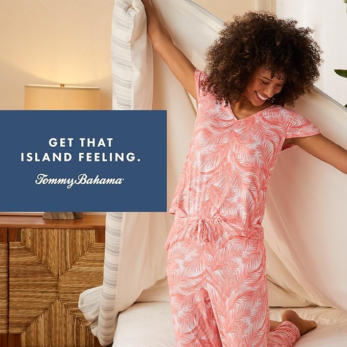 Image of Tommy Bahama Matching 2 Piece Short Sleeve Jersey Pajamas for Women Set