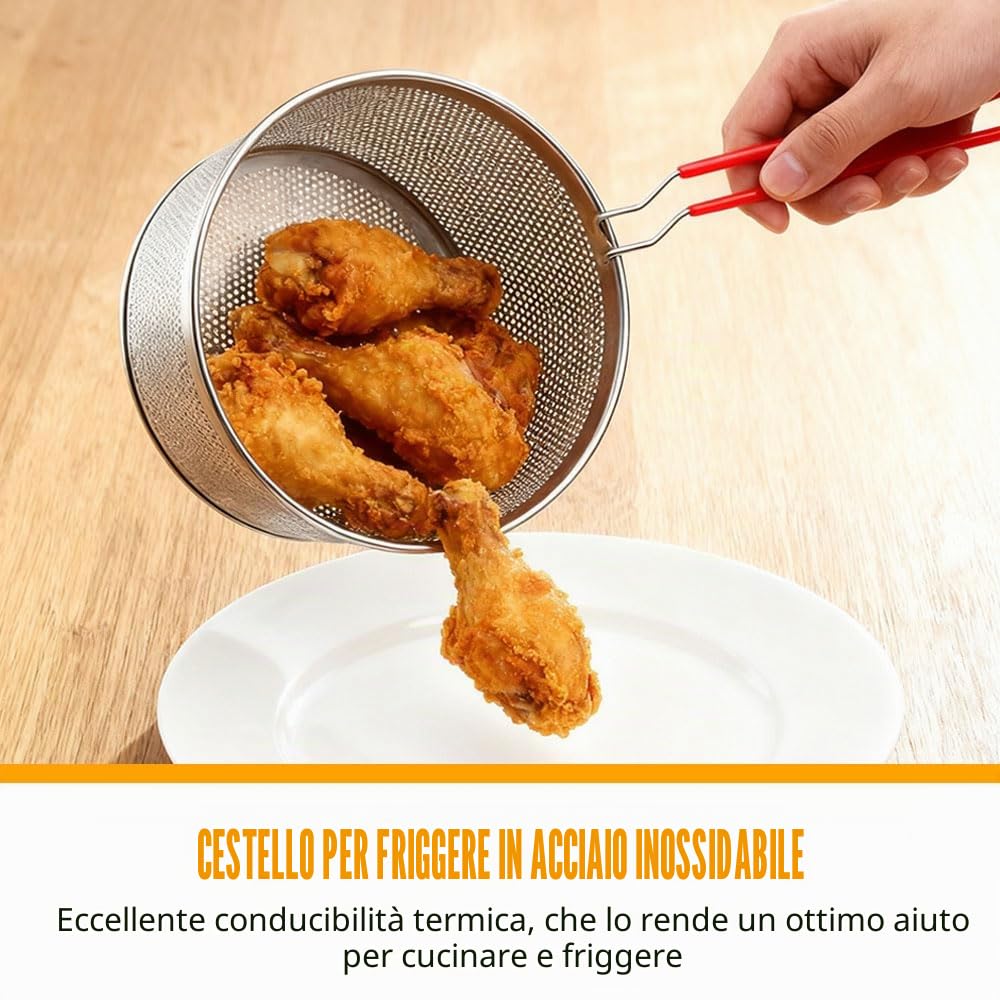 2 Scolapasta Acciaio Inox 14.7/17.5cm Cestini per Alimenti Cestello per Pasta Separata da Cucina Scolapasta con Manici Rimovibili per Drenare, Lavare, Cuocere a Vapore, Friggere