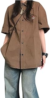 Sponsored Ad - Korean Version Women's Shirt Retro Lapel Button up Shirt Women's Summer Loose Casual Short Sleeved top