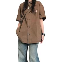 Korean Version Womens Shirt Retro Lapel Button up Shirt Womens Summer Loose Casual Short Sleeved top