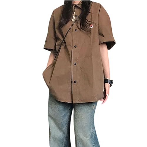Korean Version Women's Shirt Retro Lapel Button up Shirt Women's