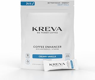 KREVA Smart Coffee Enhancer | Nootropics + B Vitamins | Better Focus & Energy | 24 Stick Packs | Zero Sugar (24 Pack, Vanilla)