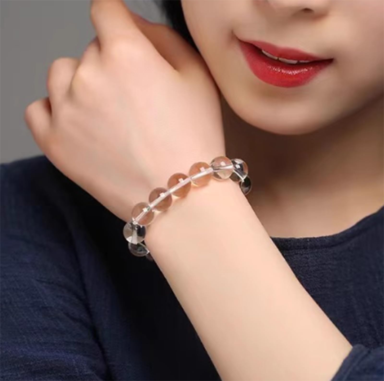 14mm, Natürliches Bergkristall-Armband für Damen und Herren, Heilendes weißes Kristallarmband, Stretch-Armband mit runden Edelsteinperlen für den Urlaub und Geburtstag