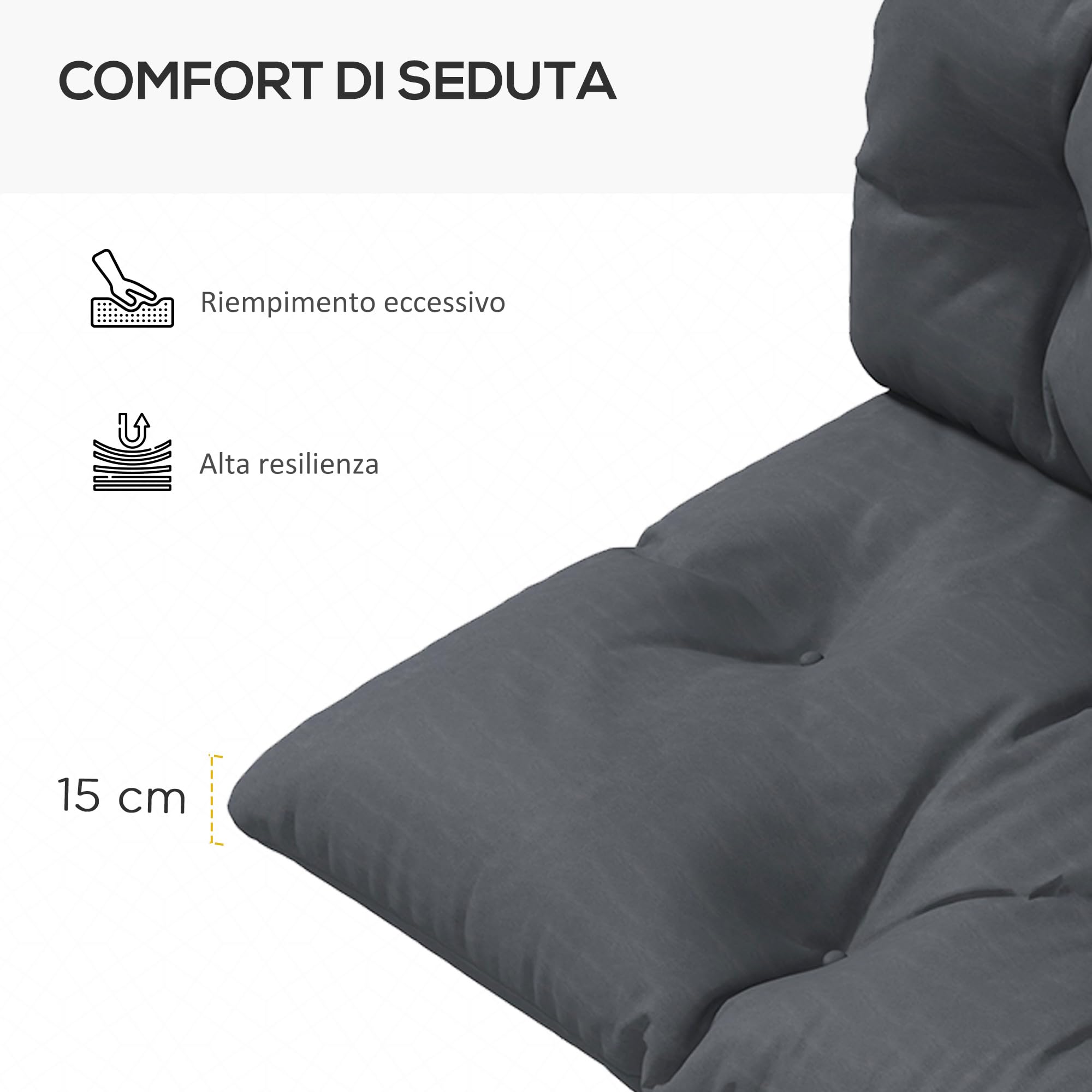 Outsunny Set 2 Pezzi Cuscini per Pallet per Schienale e Seduta con Imbottitura Spessa, Cuscini per Divano in Poliestere, per Interno ed Esterno, 120x60 cm, Grigio Carbone