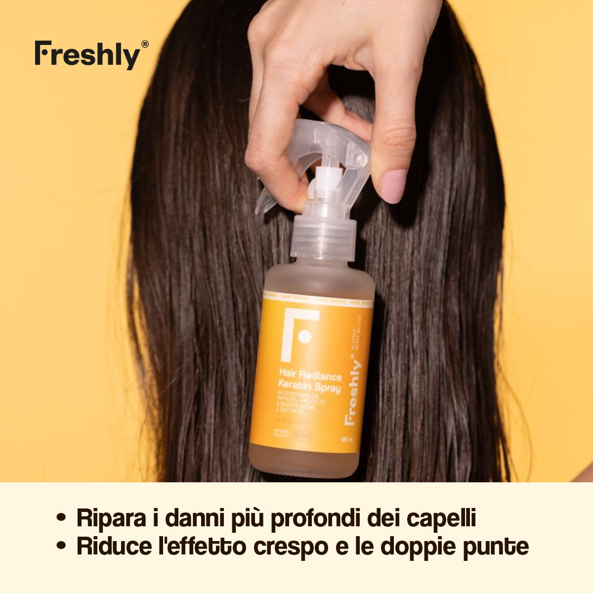 Freshly - Keratin Strength & Repair Pack – Routine Capillare Naturale per Capelli Danneggiati – Maschera Riparatrice + Spray Districante – Con Cheratina Vegana Biomimetica – 99% Naturale
