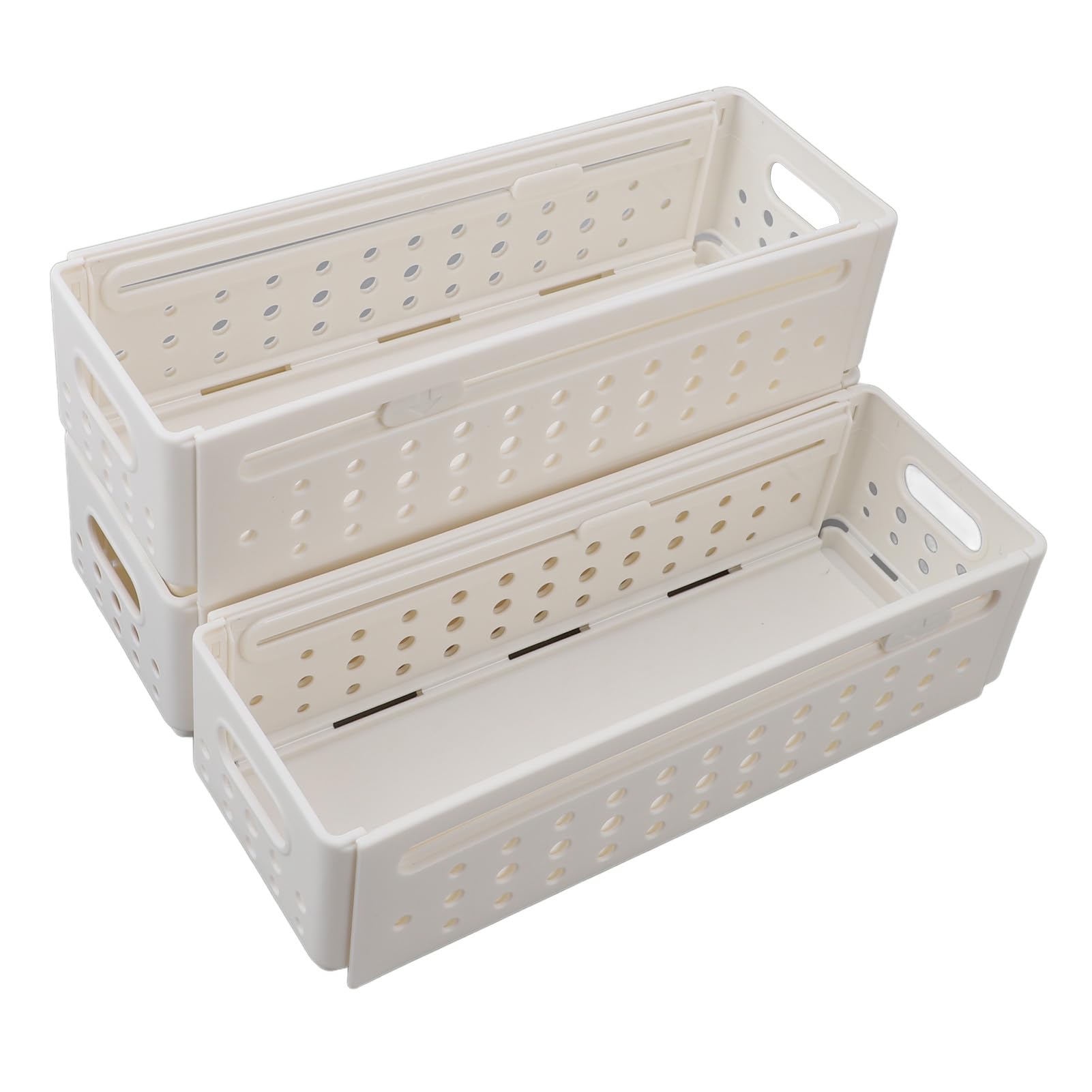 3pcs contenedores de almacenamiento retráctiles expandibles, organizador de ahorro de espacio apilable con manijas, cajas de almacenamiento multifuncionales para el baño (Grande)
