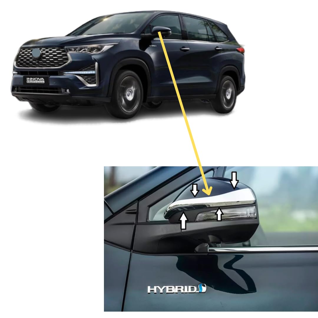 Mpower Side Mirror OEM Chrome Garnish For Toyota Innova Hycross | Mirror Indicator Chrome Trim | Set of 2 pcs
