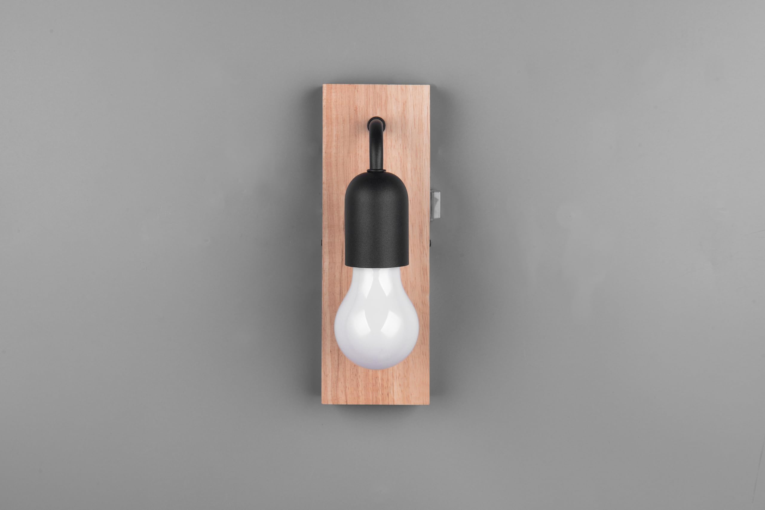 Trio Leuchten Applique de salle de bain ARTURO 284470132, Métal Noir mat, bois naturel, excl. 1x E27