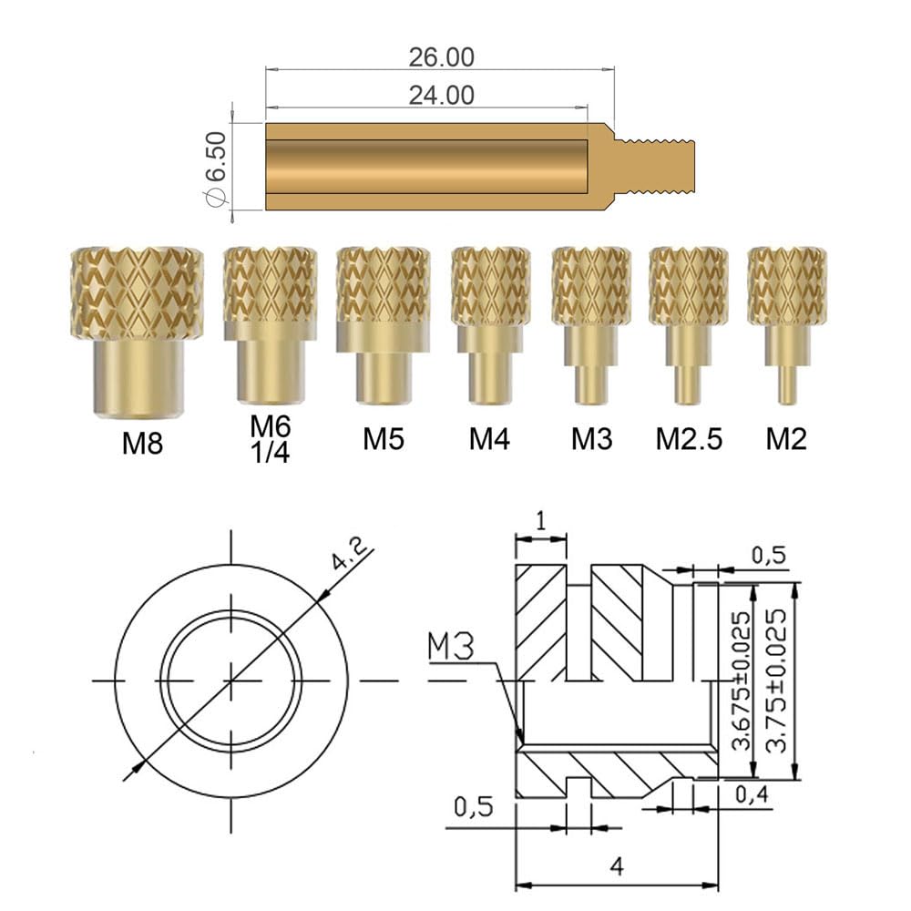 60W Digital Soldering Iron Heat Set Insert Tool with Heat Set Insert Tips and 100 Pcs M3x4x4.2 Threaded Inserts …