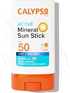 Calypso Mineral Sun Stick, SPF50 Sun Protection with Zinc Oxide for Wet and Dry Skin, Hypoallergenic, PABA free, 15g