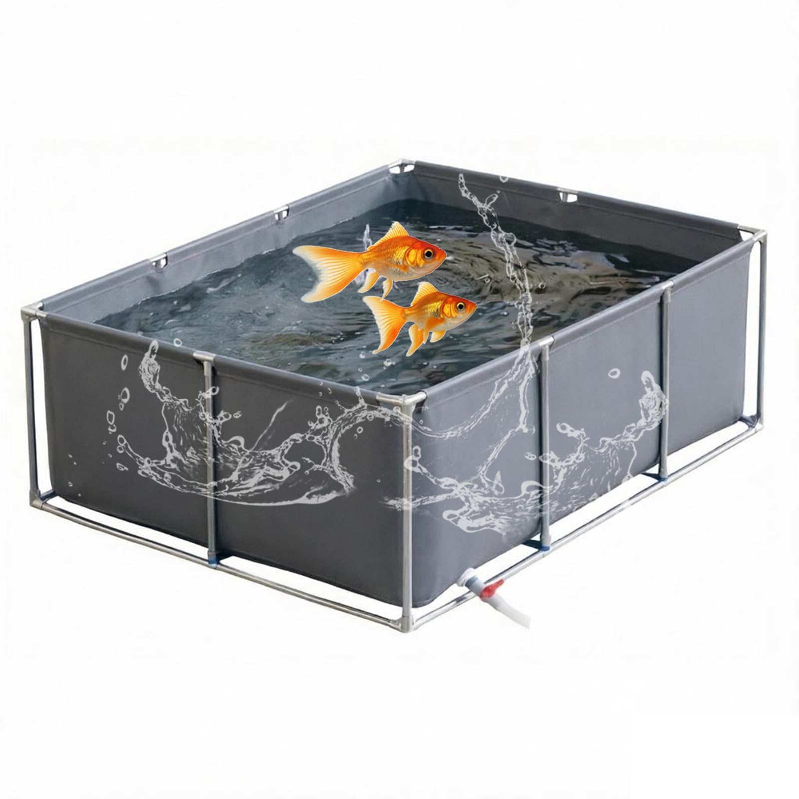 Fischteich im Freien Garten Aquarium Zuchtbecken Teich Segeltuch Rahmen mit Ablassventil Wasserspeicherung Hydroponische Pflanzen Grau 2×2×0.9m