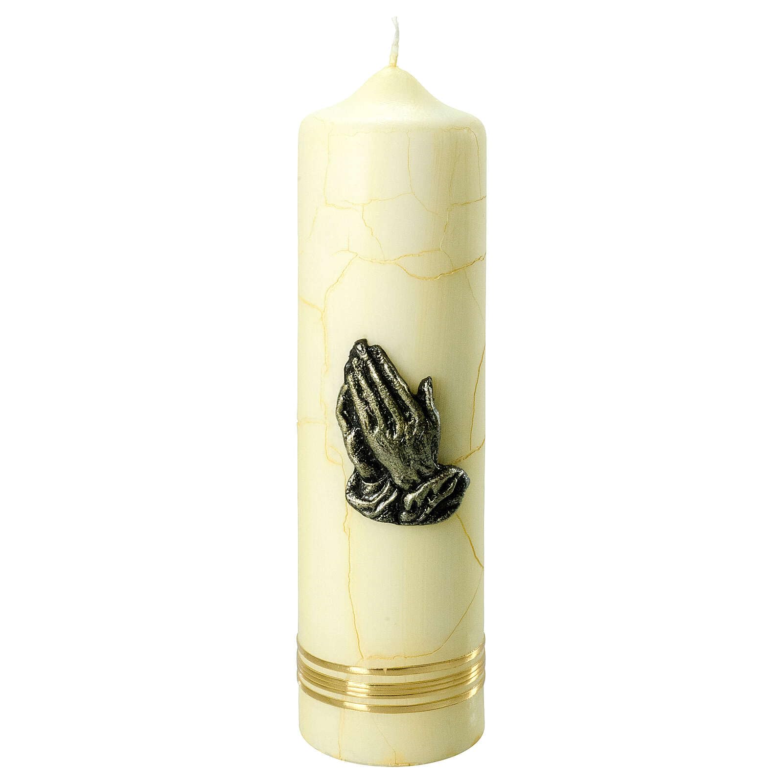 Altar Candle with Bronzed Praying Hands 27.5x7 cm