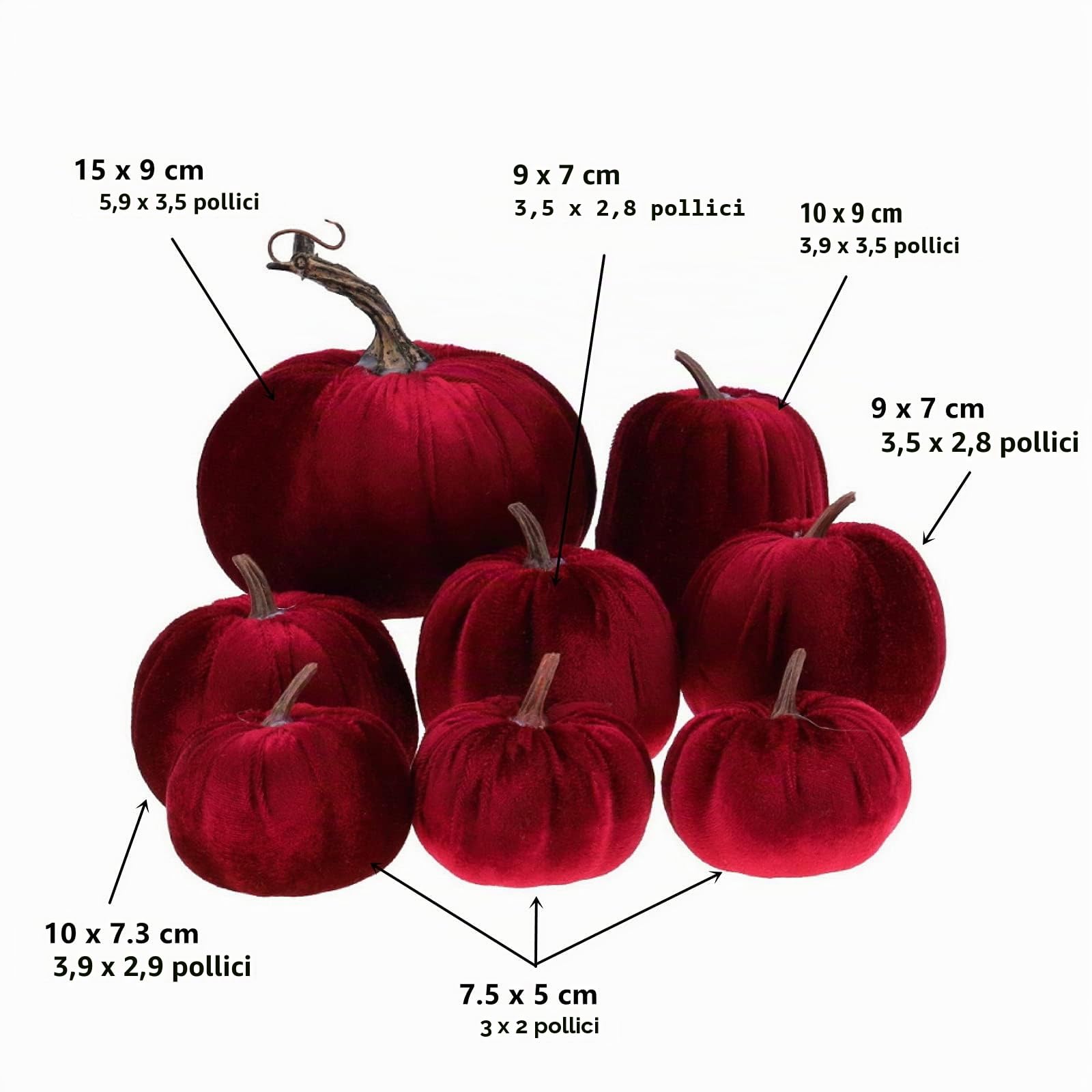 Gresorth 8pcs Dimensioni Assortite Falso Fatto a mano Vino Rosso Velluto Zucche Artificiale Caduta Vendemmia Halloween Decorazione Casa Colonica