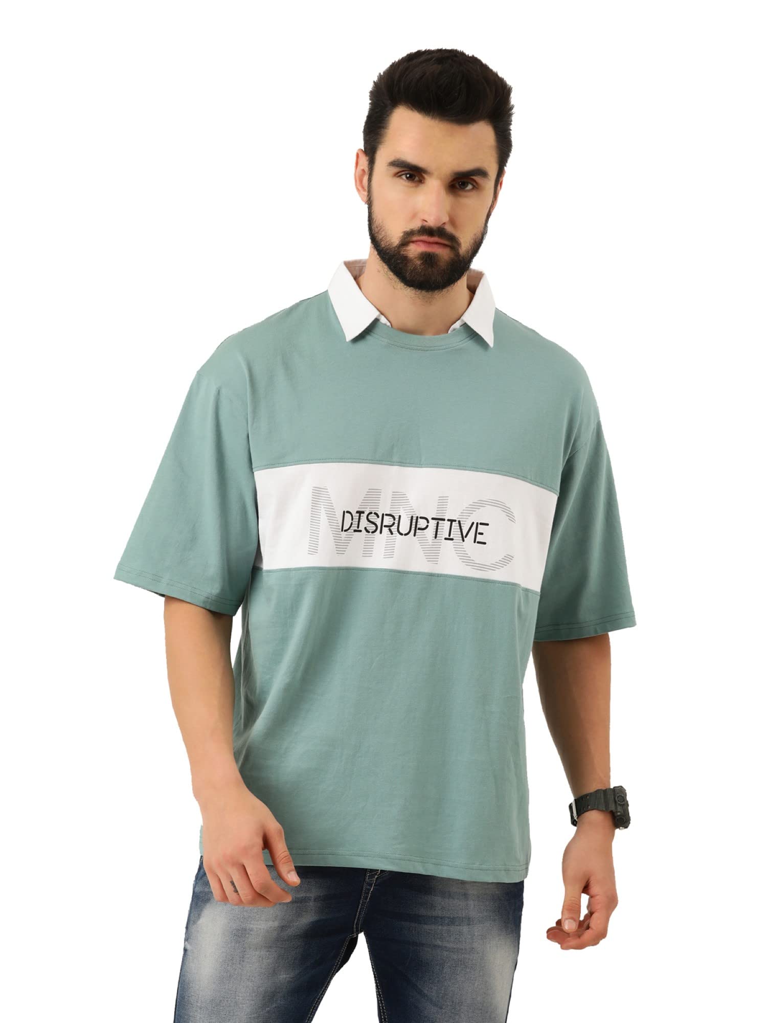 ManiacMens Printed Polo Neck Half Sleeve Cotton Slim Fit T-Shirt