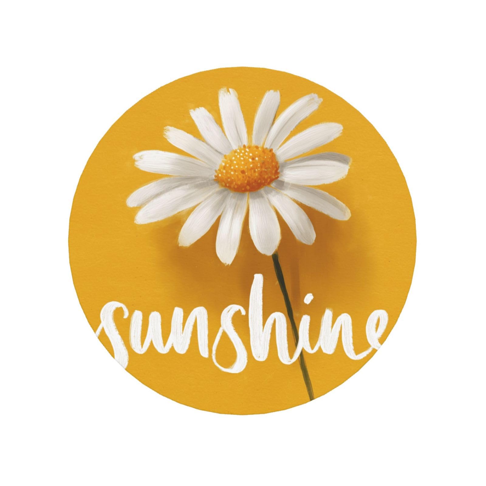 Word Sunshine And Single Daisy On Yellow Round Magnetic Fridge Magnets For Kitchen Durable With Enduring Magnetism