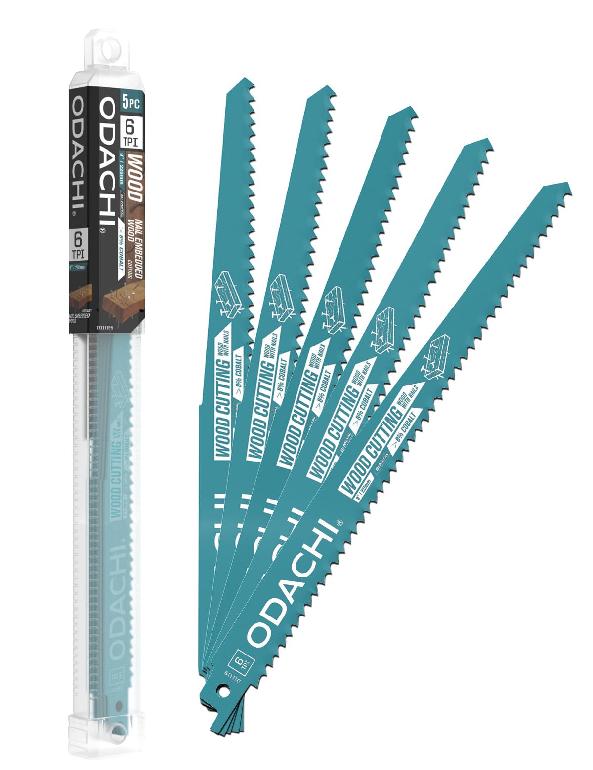 ODACHI Hoja de sierra alternante bimetálica cobalto M42 hojas de sierra de sable para demolición de madera, 9 pulgadas, 6TPI, paquete de 5