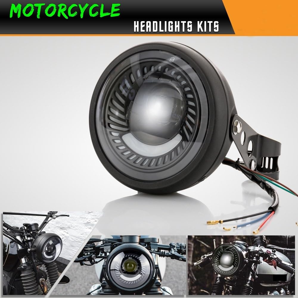 Dirt Bike przednie światła 6,5 cala Okrągły Vintage Motocykl Reflektor Led Angel Eyes DRL Lampa Jazdy Z Uchwytami Reflektor Dla Cafe Racer Motocykl Head Light(1Pcs)