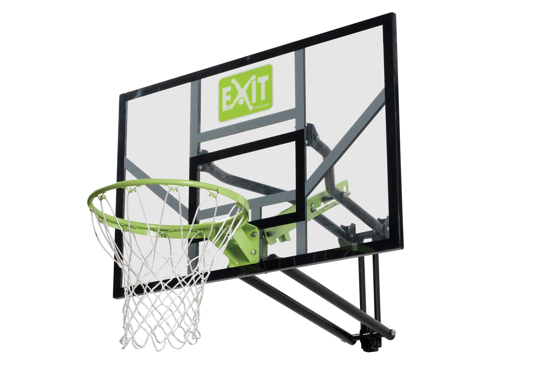 EXIT Toys Galaxy Basketballkorb zur Wandmontage Outdoor - Inkl. Basketballring, Netz und Befestigungsmaterial - Korb in 5 Höhen verstellbar - für Kinder und Erwachsene - Robuster Rahmen - Grün/Schwarz