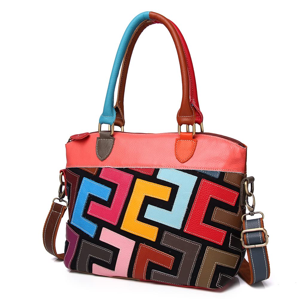 Eysee Leather Handbag, Women Top-Handle Bag, Crossbody Bag, Multicolor Shoulder Bag, Multicolor, 中号