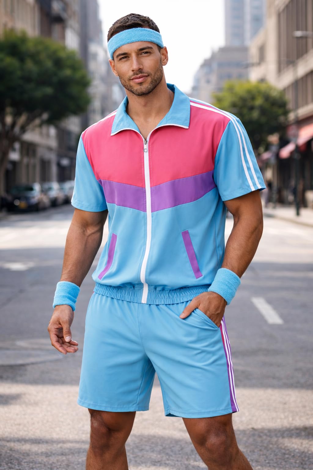 80er 90er Jahre Outfit für Herren Trainingsanzug Shorts Set Herren 80s 90s Retro Jacke Outfits Kostüm für Party
