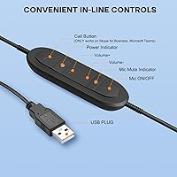 Vista 5 de MKJ Auriculares USB con micrófono para PC, auriculares de computadora con micrófono de cancelación de ruido para centro de llamadas y oficina