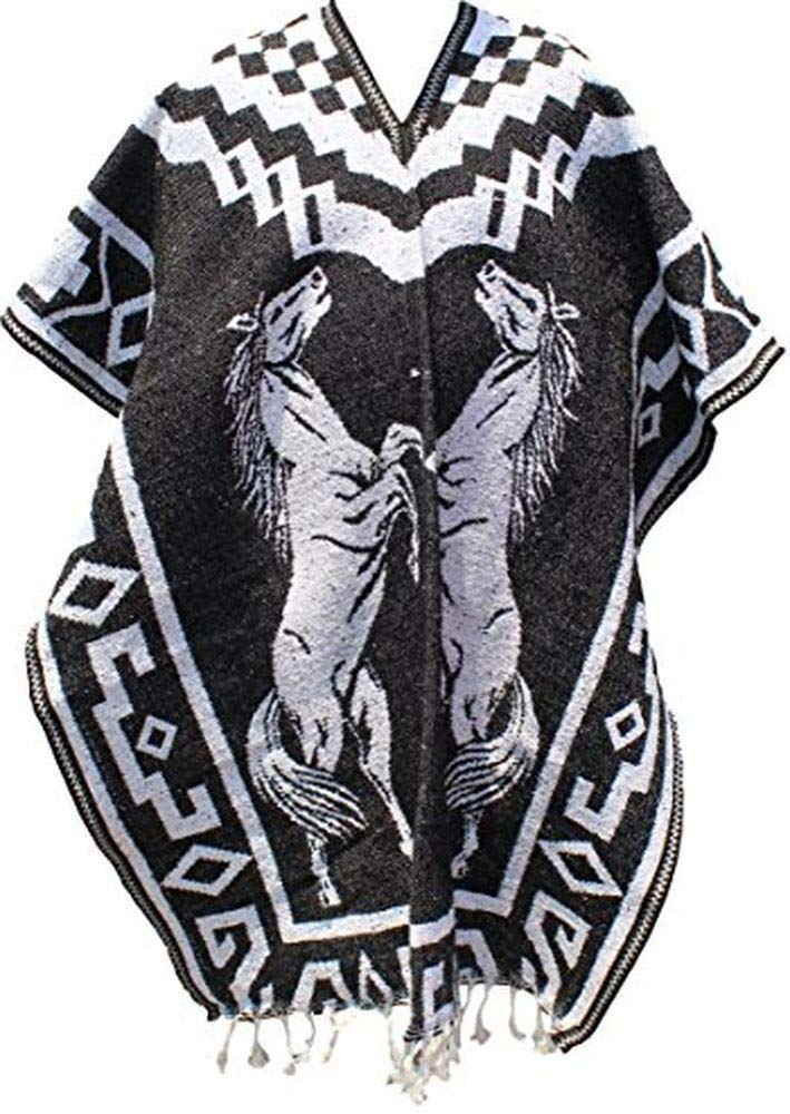 Authentic Mexican Poncho Cobija Gaban Blanket -Black & White