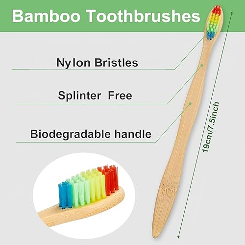 Miniatura 2 de 40 cepillos de dientes de bambú de carbón de dientes de carbón de dientes biodegradables cepillos de dientes de bambú natural con cerdas de nylon