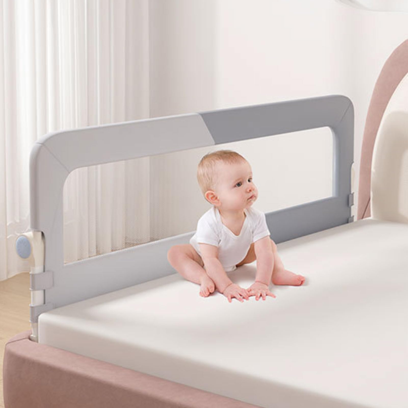 Wakects Barandilla de Seguridad para Cama de Bebé, 59 Pulgadas, Protector Abatible para Cama Doble, Matrimonial y Queen