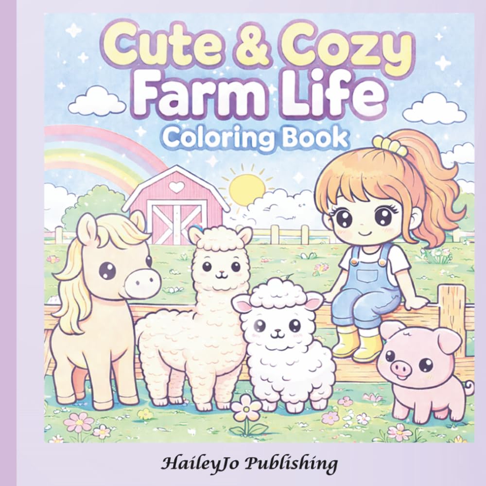 Cute & Cozy Farm Life Colouring Book: Bold & Easy Kawaii Colouring Pages Featuring Cute Farm Girls, Highland Horses, Cows, Pigs and More Adorable Animals